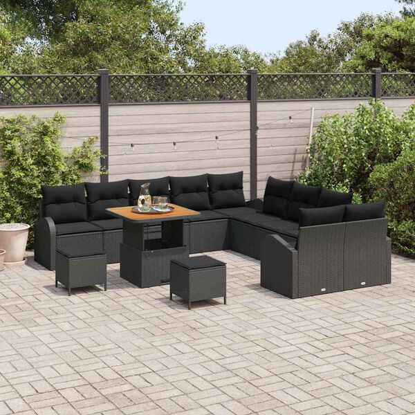 vidaXL Garten-Sofa-Set mit Kissen mit Speicher 13 pcs Schwarz