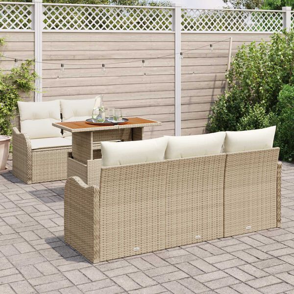 vidaXL Garten-Sofa-Set mit Speicher 6 pcs Beige Poly Rattan