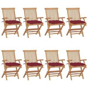 vidaXL Klappst&uuml;hle mit weinroten Kissen, 8-teilig, Massivholz Teakholz