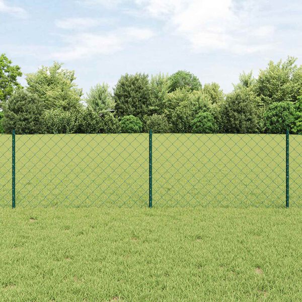 vidaXL Zaun mit Pfosten Gr&uuml;n 0,6 x 10 m Stahl und PVC