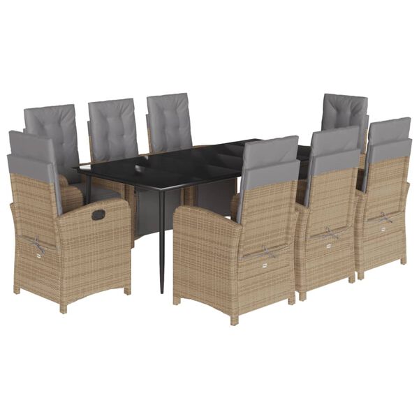 vidaXL 9-tlg. Garten-Essgruppe mit Kissen Beige Poly Rattan