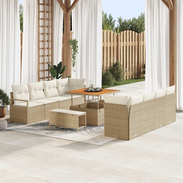 vidaXL Gartensofa-set mit Kissen 11 pcs Beige Poly-Rattan