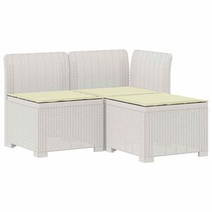 vidaXL 3-Sitzer Garten Sofa mit Kissen Rattan-Look 3-Sitzer PP Wei&szlig;