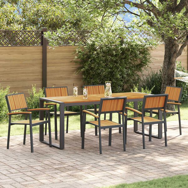 vidaXL Garten Essgruppe 7 pcs Schwarz Massivholz Akazie