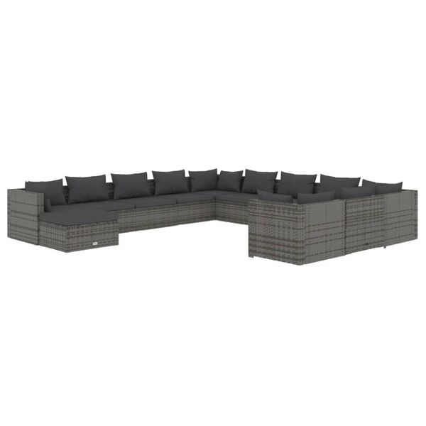 vidaXL 12-tlg. Garten-Lounge-Set mit Kissen Poly Rattan Grau