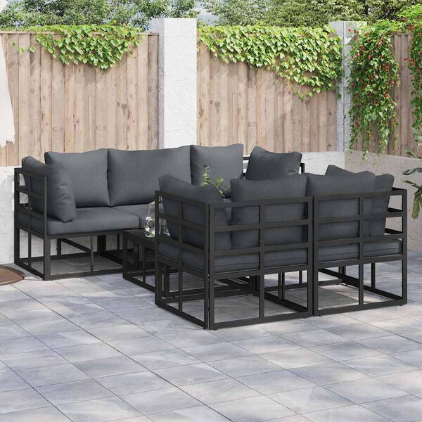 vidaXL Garten-Sofa-Set mit Kissen 6 pcs Schwarz Aluminium