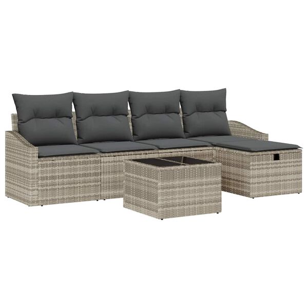 vidaXL Sofa Set mit Kissen mit Speicher Hellgrau Poly-Rattan