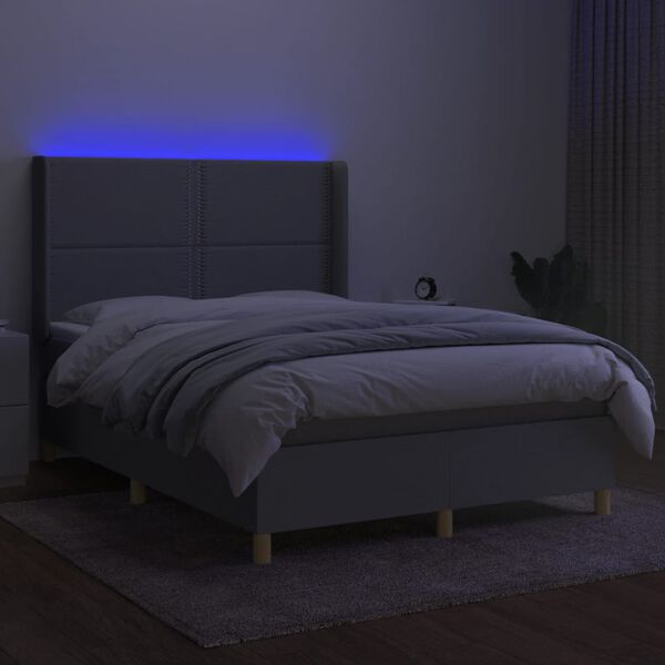 vidaXL Boxspringbett mit Matratze & LED Hellgrau 140x190 cm Stoff