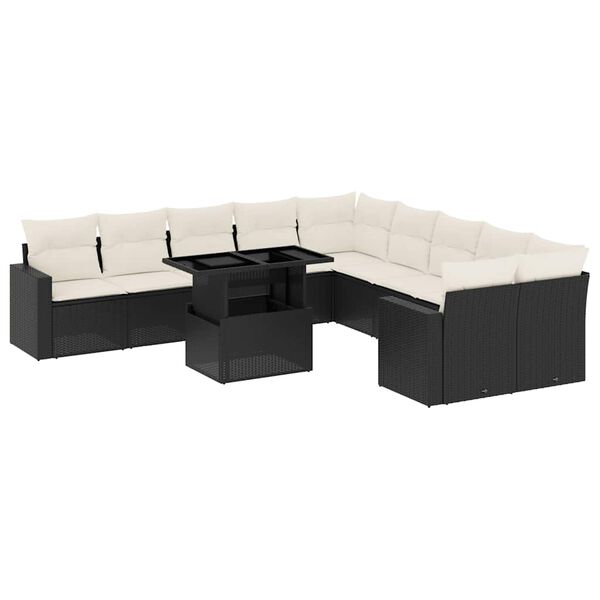 vidaXL 11-tlg. Garten-Sofagarnitur mit Kissen Schwarz Poly Rattan