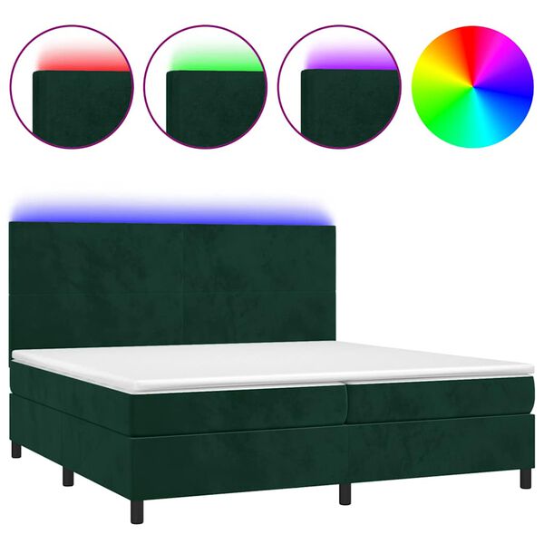vidaXL Boxspringbett mit Matratze & LED Dunkelgr&uuml;n 200x200 cm Samt