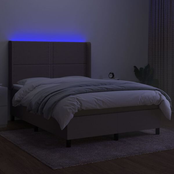 vidaXL Boxspringbett mit Matratze & LED Taupe 140x200 cm Stoff