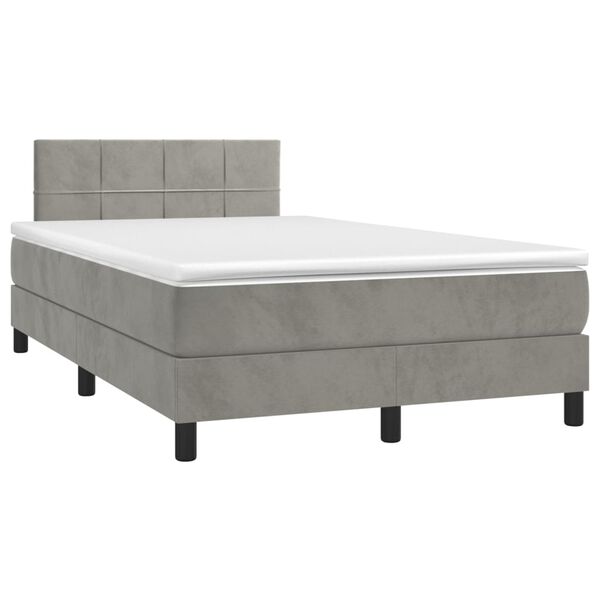 vidaXL Boxspringbett mit Matratze & LED Hellgrau 120x200 cm Samt