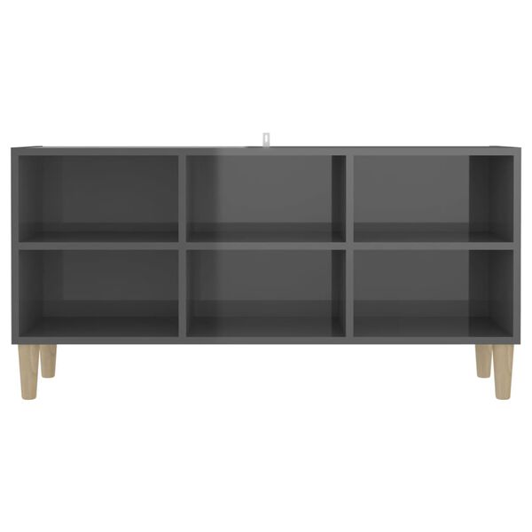 vidaXL TV-Schrank mit Massivholz-Beinen Hochglanz-Grau 103,5x30x50 cm