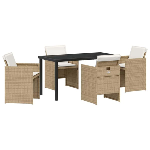 vidaXL Garten Essgruppe mit Kissen 5 pcs Beige Poly-Rattan