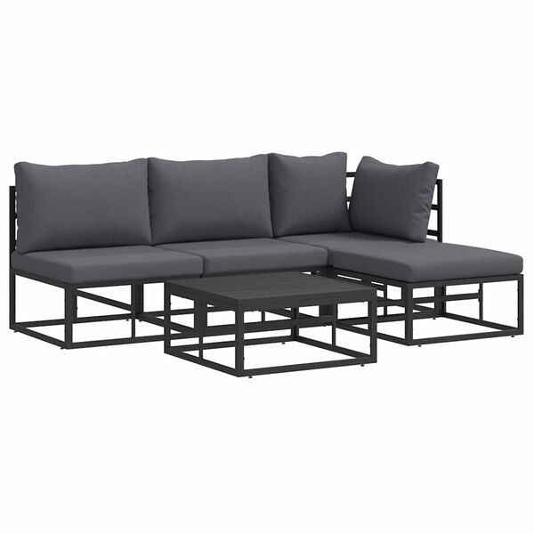 vidaXL Garten-Sofa-Set mit Kissen 5 pcs Schwarz Aluminium