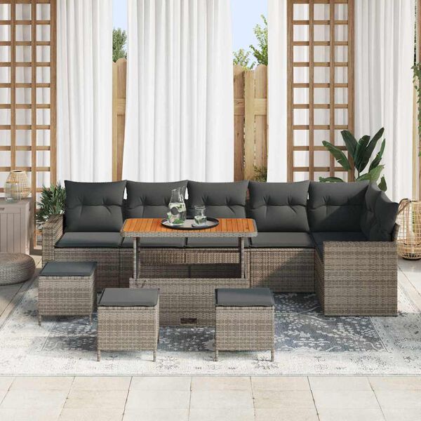 vidaXL Gartensofa-set mit Kissen 12 pcs Grau Poly-Rattan
