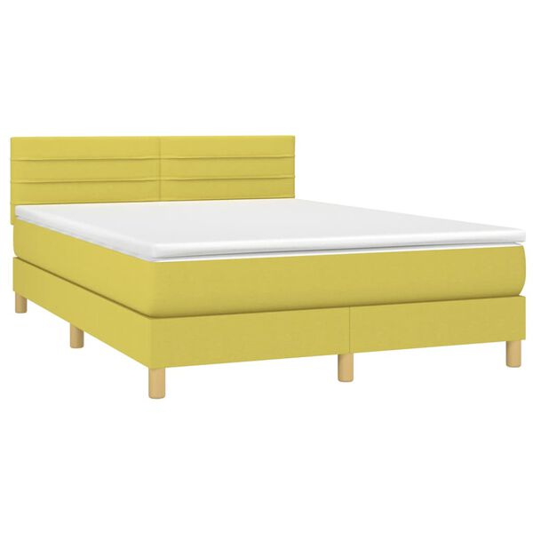 vidaXL Boxspringbett mit Matratze & LED Gr&uuml;n 140x190 cm Stoff