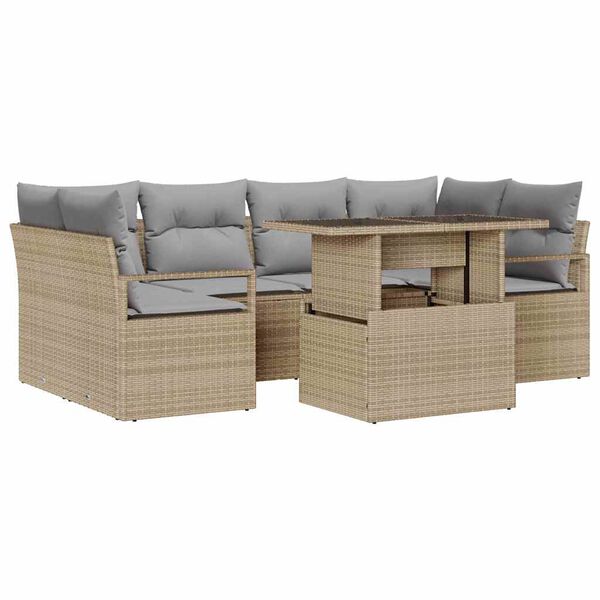 vidaXL Gartensofa-set mit Speicher mit Kissen 7 pcs Beige Poly-Rattan