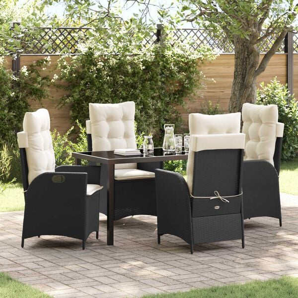 vidaXL Garten Essgruppe mit Kissen 5 pcs Schwarz Poly-Rattan