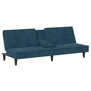 vidaXL Schlafsofa mit Getr&auml;nkehaltern Blau Samt