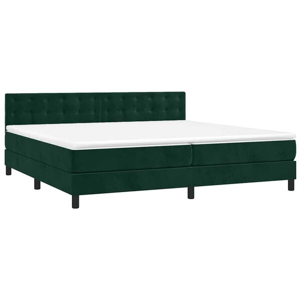 vidaXL Boxspringbett mit Matratze & LED Dunkelgr&uuml;n 200x200 cm Samt