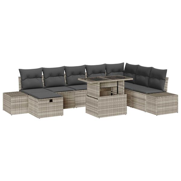 vidaXL Garten-Sofa-Set 9 pcs Hellgrau Poly-Rattan