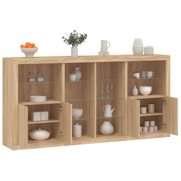 vidaXL Sideboard mit LED-Leuchten Sonoma-Eiche 202x37x100 cm