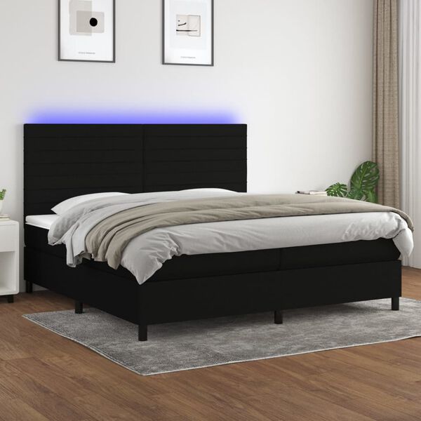 vidaXL Boxspringbett mit Matratze & LED Schwarz 200x200 cm Stoff