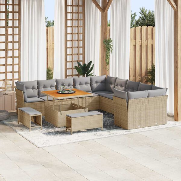 vidaXL Gartensofa-set mit Kissen 13 pcs Beige und Hellgrau Poly-Rattan