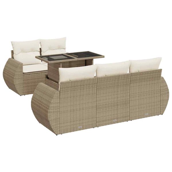 vidaXL 6-tlg. Garten-Sofagarnitur mit Kissen Beige Poly Rattan