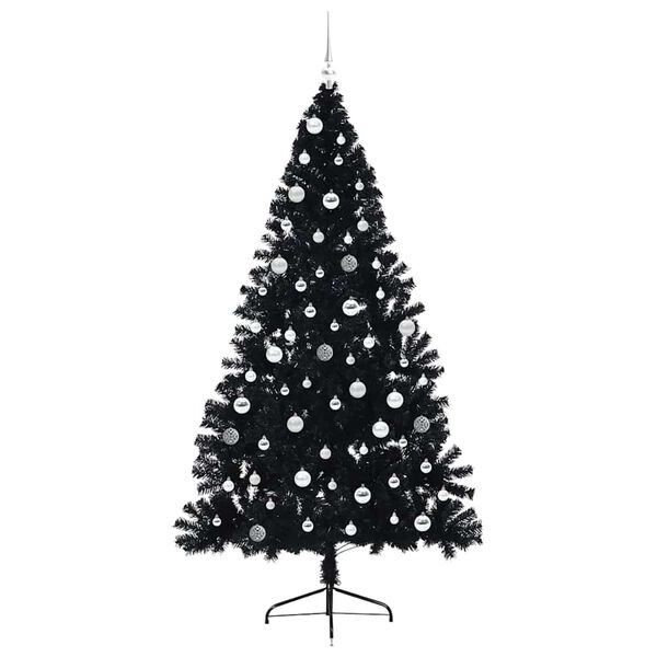 vidaXL K&uuml;nstlicher vorbeleuchteter Weihnachtsbaum Schwarz 210 cm PVC
