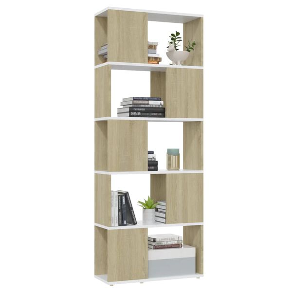 vidaXL B&uuml;cherregal Raumteiler Wei&szlig; Sonoma-Eiche 60x24x155 cm
