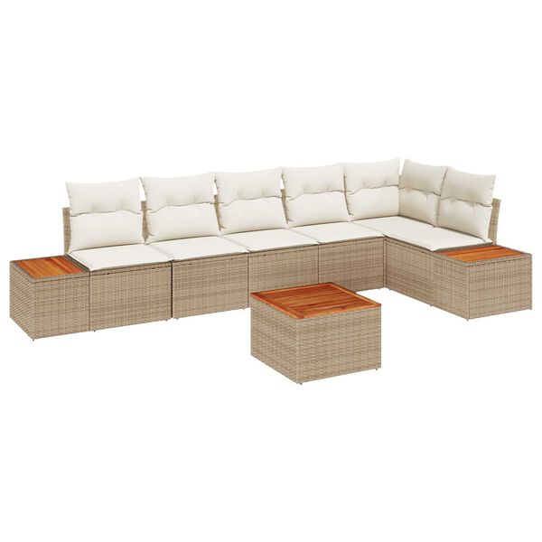 vidaXL Garten-Sofa-Set mit Kissen 7 pcs Beige und Creme Poly Rattan