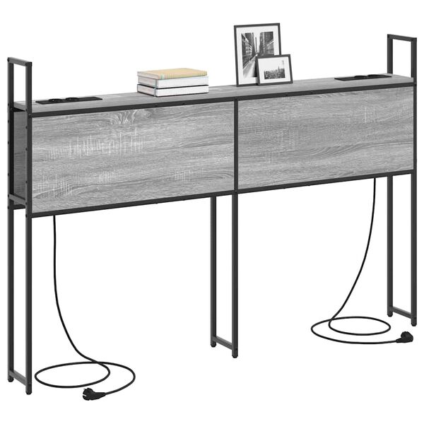 vidaXL Kopfteil mit Stauraum mit Ladestation Grau Sonoma Holzwerkstoff