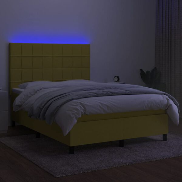 vidaXL Boxspringbett mit Matratze & LED Gr&uuml;n 140x200 cm Stoff