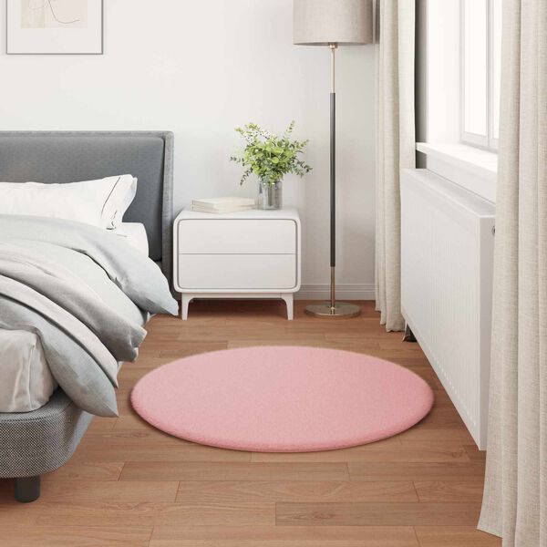 vidaXL Rutschfester Kunstfellteppich Olite Rosa &Oslash; 120 cm Polyester