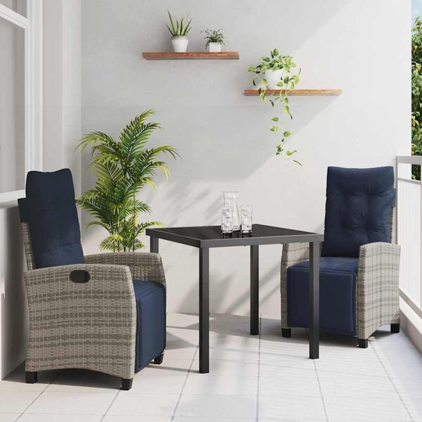 vidaXL Garten Essgruppe mit Kissen 3 pcs Grau Poly-Rattan