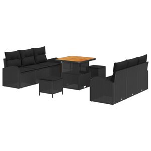vidaXL Garten-Sofa-Set mit Kissen mit Speicher 9 pcs Schwarz