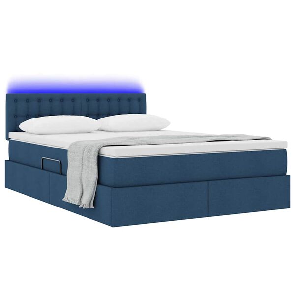 vidaXL Bett mit Stauraum und LED mit Matratze Blau 140 x 200 cm Stoff