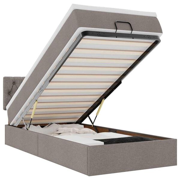 vidaXL Ottoman-Bett mit Matratze & LEDs Taupe 90x190 cm Stoff