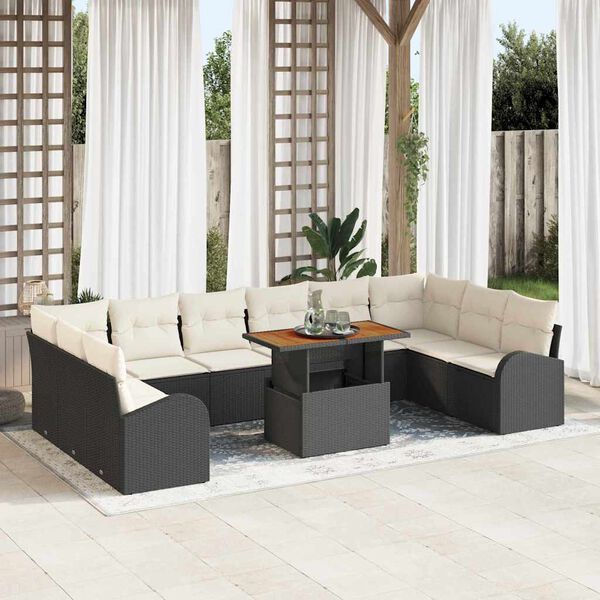 vidaXL Garten-Sofa-Set mit Kissen 11 pcs Schwarz und Creme