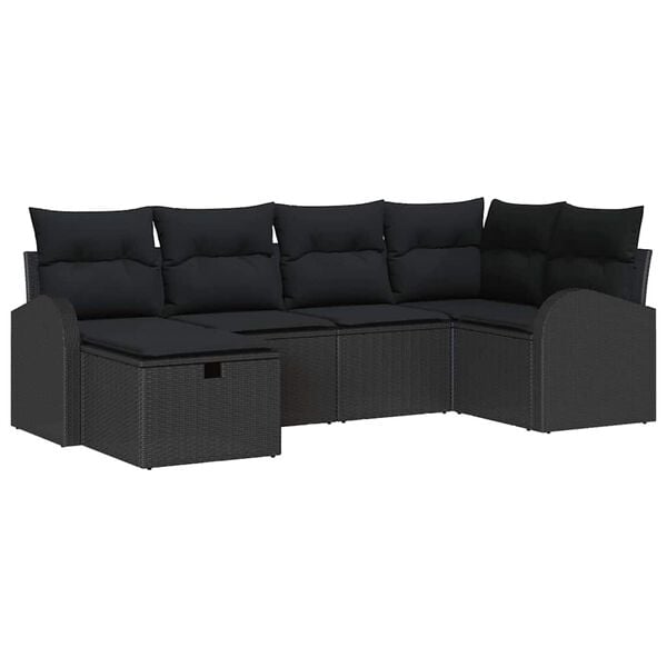 vidaXL Sofa Set mit Kissen mit Speicher Schwarz Poly-Rattan