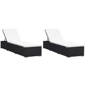vidaXL Sonnenliegen mit Auflage 2 Stk. Poly Rattan Schwarz