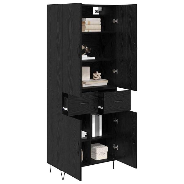 vidaXL Highboard 2 St&uuml;ck Schwarz Eichen-Optik Ingenieurholz und Glas