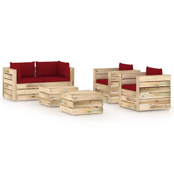 vidaXL 6-tlg. Garten-Lounge-Set mit Kissen Gr&uuml;n Impr&auml;gniertes Holz