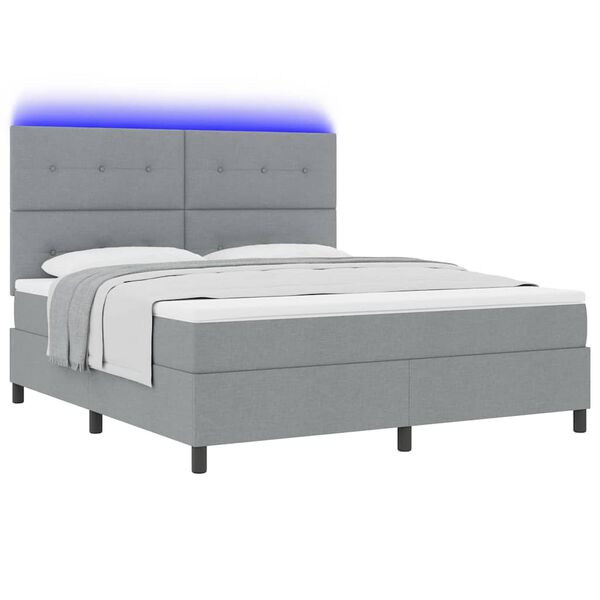 vidaXL Boxspringbett mit Matratze mit LED Hellgrau 180 x 200 cm Stoff