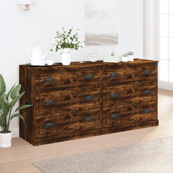 vidaXL Sideboards 2 Stk. R&auml;uchereiche Holzwerkstoff