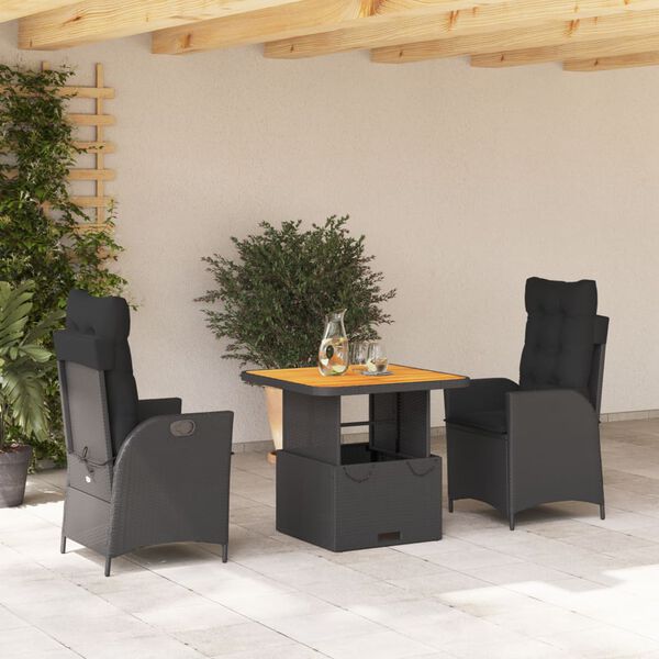 vidaXL 4-tlg. Garten-Essgruppe mit Kissen Schwarz Poly Rattan
