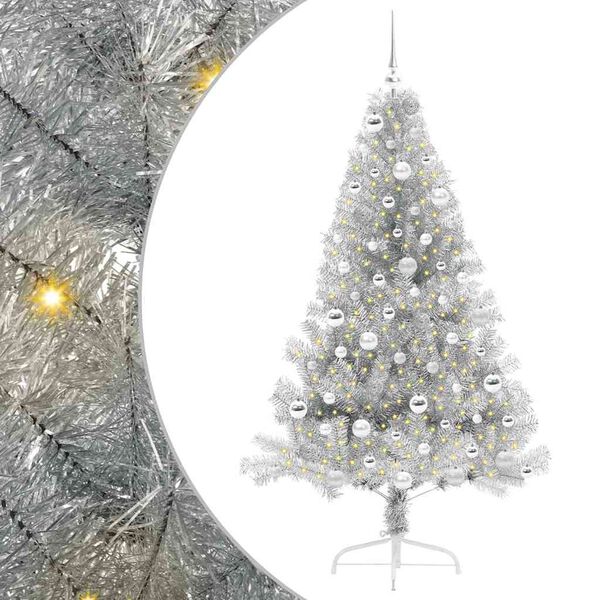 vidaXL K&uuml;nstlicher vorbeleuchteter Weihnachtsbaum Silber 180 cm PET