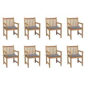 vidaXL Gartenst&uuml;hle 8 Stk. mit Grauen Kissen Massivholz Teak